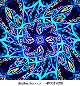 Decorative seamless pattern in neon colors in vaporwave style. Stock vector illustration.