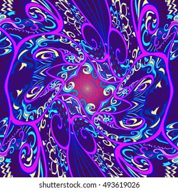 Decorative seamless pattern in neon colors in vaporwave style. Stock vector illustration.