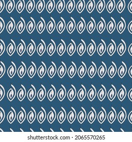 Decorative seamless pattern on a medium dark shade of cyan-blue. Endless elegant texture with leaves. Temptation for fabric design, background, wrapping paper, packaging, covers 