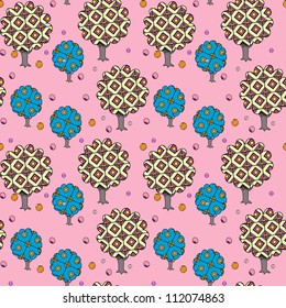decorative seamless pattern on pink background with decorative autumn garden