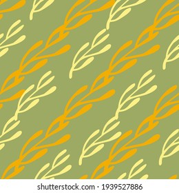 Decorative seamless pattern with orange colored branches silhouettes. Pale tones botanic artwork. Great for fabric design, textile print, wrapping, cover. Vector illustration.