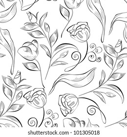 Decorative seamless pattern with original flowers