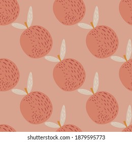 Decoración impecable en color rosa con siluetas simples de frutos anaranjados. Obra de arte gastronómica. Diseño gráfico para envolver papel y patrón de tela. Ilustración vectorial.