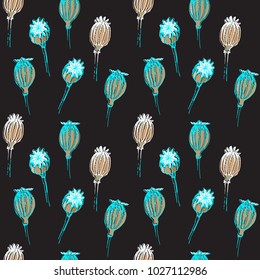 Decorative seamless pattern with poppy seeds. Suitable for textiles, wallpapers, wrappers, covers, gift wrapping. 