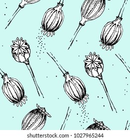 Decorative seamless pattern with poppy seeds. Suitable for textiles, wallpapers, wrappers, covers, gift wrapping. 