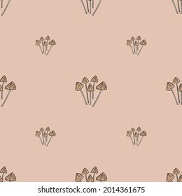 Decorative seamless pattern with psilocybe semilanceata mushroom elements. Pink light background. Stock illustration. Vector design for textile, fabric, giftwrap, wallpapers.