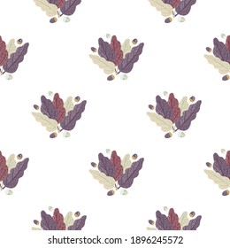 Decoración impecable con adorno de hojas de color púrpura. Impresión aislada. Diseño gráfico para envolver texturas de papel y tela. Ilustración vectorial.