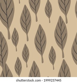 Decorative seamless pattern with random abstract leaf elements. Foliage autumn colors backdrop. Perfect for fabric design, textile print, wrapping, cover. Vector illustration.