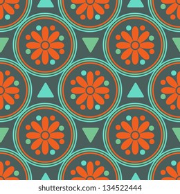 Decorative seamless pattern with red flowers