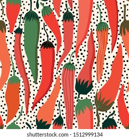 Decorative seamless pattern with red hot peppers