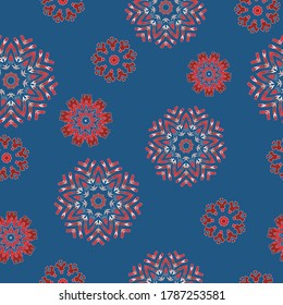 Dekoratives nahtloses Muster für runde Elemente. Abstrakte Texturdesigns können für Hintergründe, Motive, Textilien, Wallpaper, Stoffe, Geschenkverpackungen, Vorlagen verwendet werden. Designpapier für Scrapbook.Vector.	