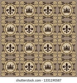 Decorative seamless pattern in royal style, wallpaper texture, vector image