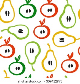 Decorative seamless pattern in scandinavian style. Colorful backdrop with apples and pears