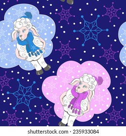 Decorative seamless pattern with sheep