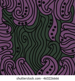 Decorative seamless pattern, stripes, spirals, hole, spots,waves, ellipses, doodles, abstract . Hand drawn.