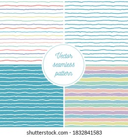 Patrón decorativo sin fisuras con tiras. Doodles pintados a mano en colores amarillo rosa azul. Textura interminable a la moda para papel digital, tela, fondo, envoltura
