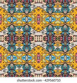 Decorative seamless pattern. Stylized abstract floral seamless background. Tribal ethnic ornate decoration, geometric doodle seamless texture for wallpaper, pattern fills, web page background