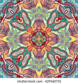 Decorative seamless pattern. Stylized abstract floral seamless background. Tribal ethnic ornate decoration, geometric doodle seamless texture for wallpaper, pattern fills, web page background