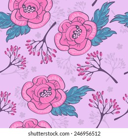 Decorative seamless pattern with stylized flowers