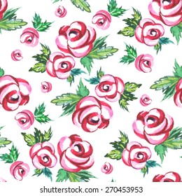 Decorative seamless pattern with stylized watercolor roses