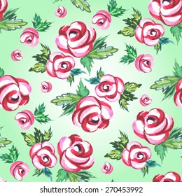 Decorative seamless pattern with stylized watercolor roses