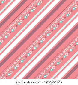 Decorative seamless pattern vector of diagonal lines, many circles. Abstract oblique stripes and polka dots pattern. Endless repeat illustration for greeting card, wallpaper, wrapping paper, fabric