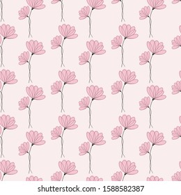 Decorative seamless pattern vector. Hand drawn doodle sketchy flowers on a light pink background. Pattern for design cards, invitations, wedding invitations, wallpaper, wrapping paper.