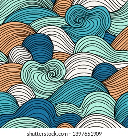 Decorative seamless pattern. Vector illustration with abstract waves or dunes. Linear ornament.