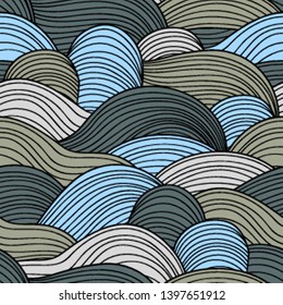Decorative seamless pattern. Vector illustration with abstract waves or dunes. Linear ornament.