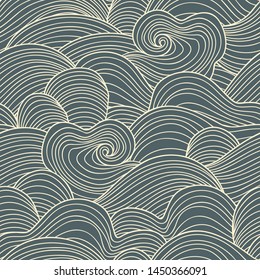 Decorative seamless pattern. Vector illustration with abstract waves or dunes. Linear ornament.