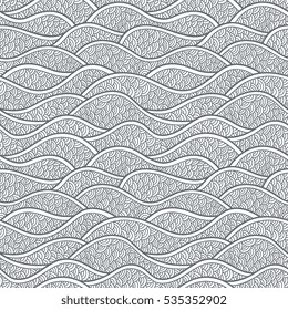 Decorative seamless pattern. Vector illustration with abstract waves or hills. Stylized ornament with sea, ocean.