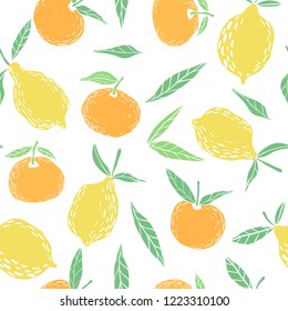 Decorative seamless pattern. Vector lemons and oranges on a white background.