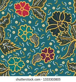 Decorative seamless pattern with vintage batik flowers