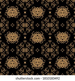 Decorative seamless pattern in vintage gothic style vector with ornamental elements and Medusa head