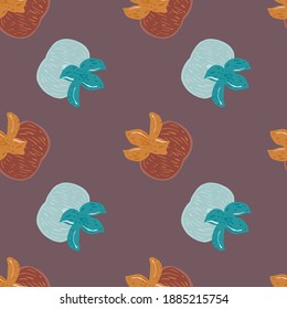 Decorative seamless pattern with vitamin persimmons blue and orange shapes. Pale purple background. Great for fabric design, textile print, wrapping, cover. Vector illustration