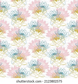 Decorative seamless pattern with water lilies, vector illustration