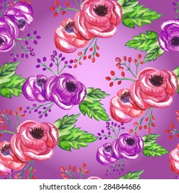 Decorative seamless pattern with watercolor flowers