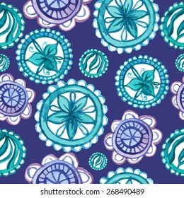 Decorative seamless pattern with watercolor hand-drawn rounded elements