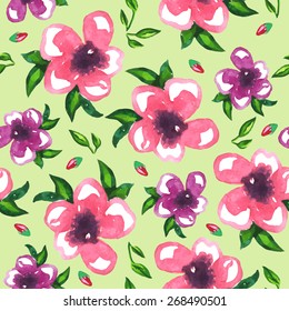 Decorative seamless pattern with watercolor hand-drawn flowers