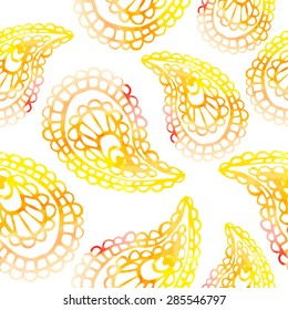 Decorative seamless pattern with watercolor hand-drawn paisley elements