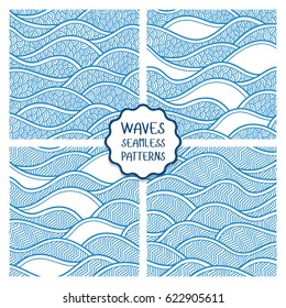 Decorative seamless patterns. Vector illustration with abstract waves or dunes. Collection of geometric ornaments.