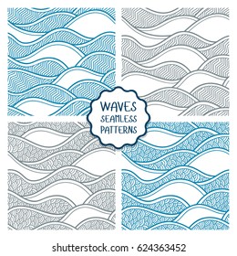 Decorative seamless patterns. Vector illustration with abstract waves or dunes. Collection of geometric ornaments.