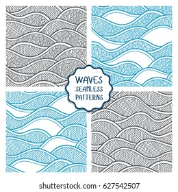 Decorative seamless patterns. Vector illustration with abstract waves or dunes. Collection of geometric ornaments.