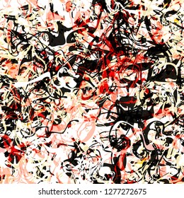 Decorative seamless texture from curved lines. Black, white, pink colors. Abstract vector background for web page, banners backdrop, fabric, home decor, wrapping