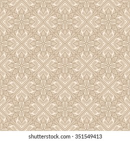 Decorative seamless  texture on beige. Element for design. Ornamental backdrop. Pattern fill. Ornate floral decor for wallpaper. Traditional decor on beige background.