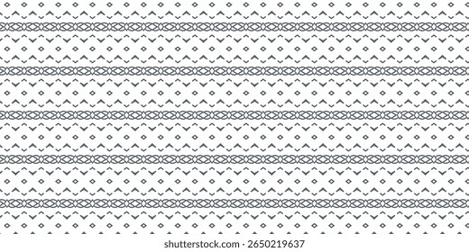Vector decorativo de inspiración tribal sin costuras con motivos de chevron y diamantes y bordes de nudo. Ideal para textiles, estampados de moda y fondos digitales.