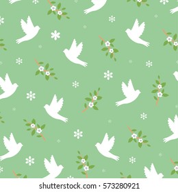 Decorative seamless vector background beauty pattern print with bird and flower 