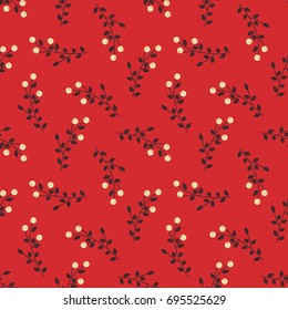 Decorative seamless vector pattern for design, printing, textiles, covers and other materials. Branches with berries. Background in a palette of red, beige and brown