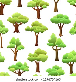 Decorative seamless vector pattern. Green trees, forest, park on a white background