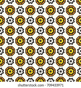 Decorative seamless vector pattern for printing, design, textiles, paper and other. Abstract ornament in a palette of dark gray, yellow and orange